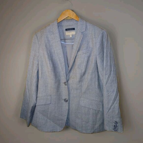 Talbots 2 Button Blazer Jacket Womens 12 Gray Wool Blend Fabric Woven In Italy - Picture 1 of 15